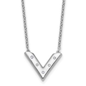 925 Sterling Silver RH-plated 18in Diamond V Shape Necklace plus 2in Extender